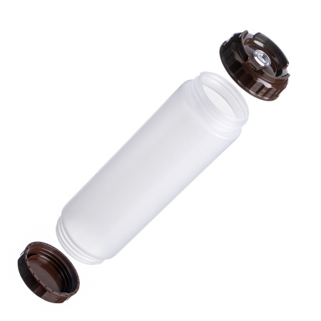 Емкость для соуса  750 мл. d=70 мм. h=237 мм. с 2 крышками, с силик. носик. прозрачная, крышки коричневые GP /1/96/