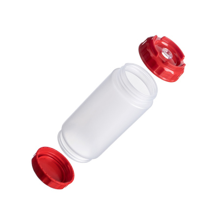 Емкость для соуса  500 мл. d=70 мм. h=166 мм. с 2 крышками, с силик. носик. прозрачная, крышки красные GP /1/96/